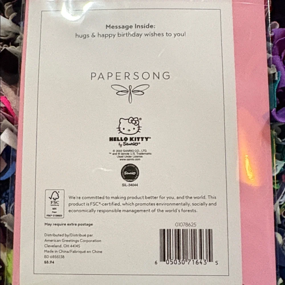 🆕American Greetings-Papersong “Hello Kitty” Faux Leather 3D Birthday Card